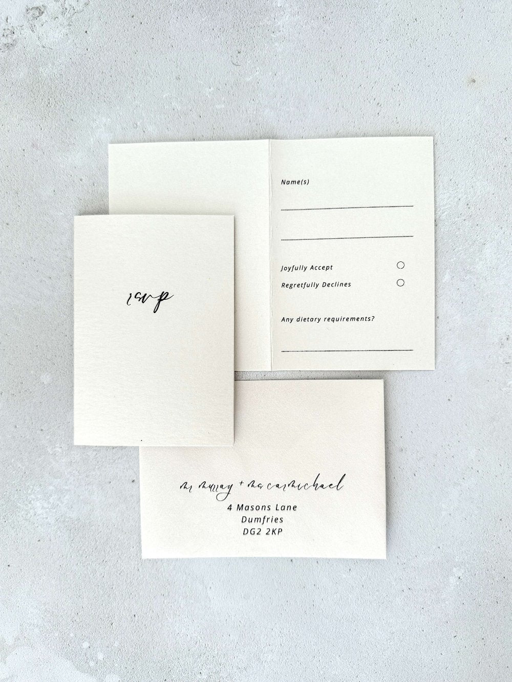 Lilt cream rsvp card and mini envelope