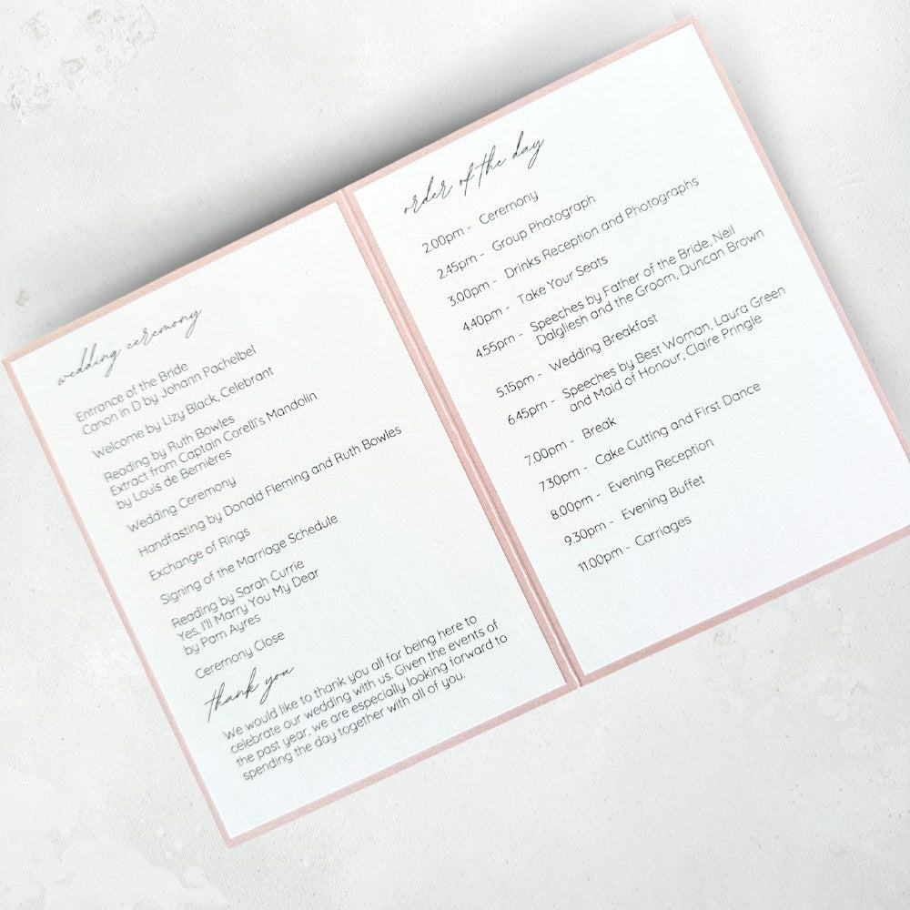 Order of service booklet handmade on the day wedding stationery - dumfries scotland