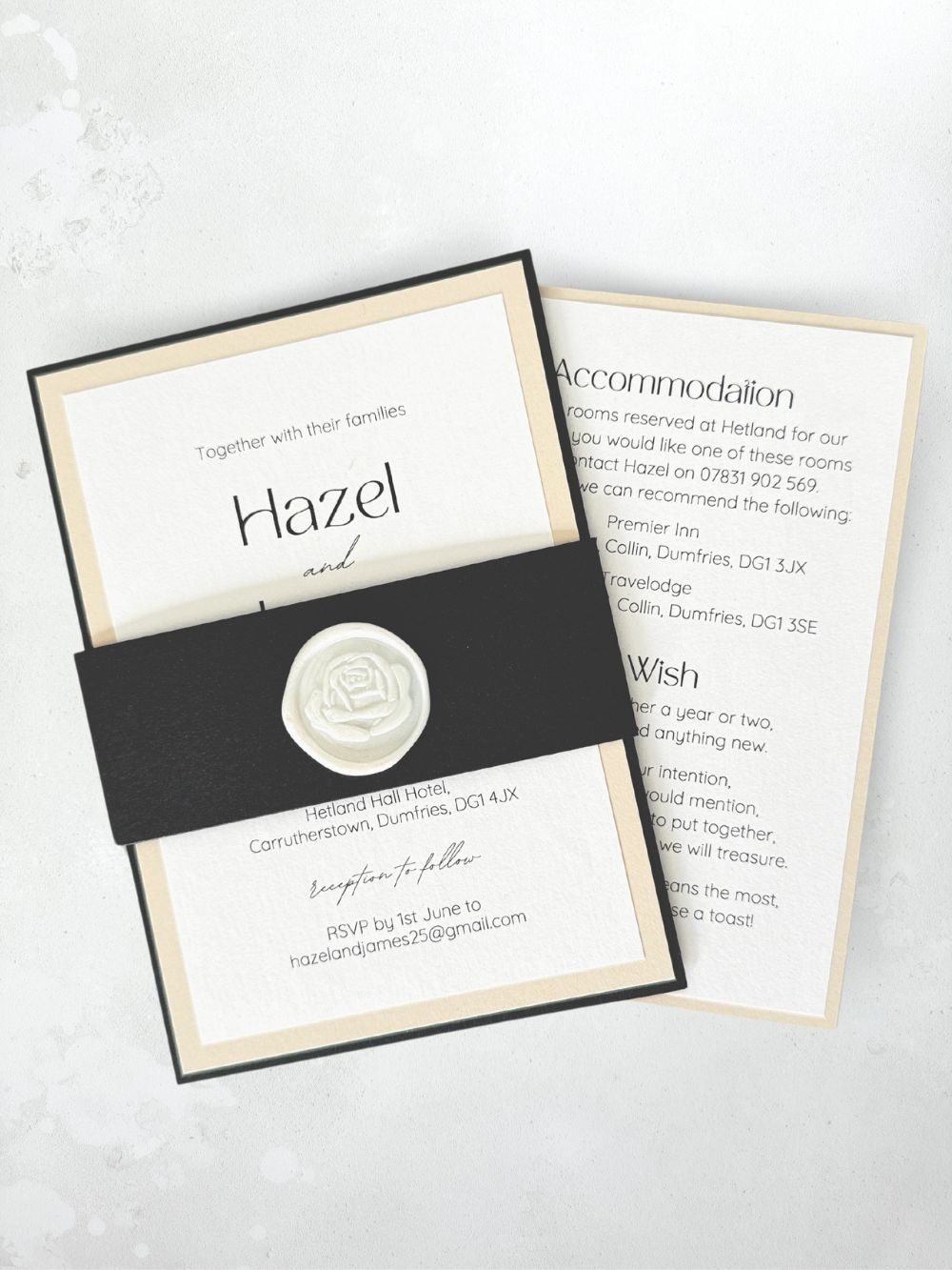 Lyn layered black and white invite minimalist wedding invite sample dumfries scotland