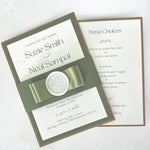 Lyn layered invite with wax seal sage green and rustic kraft wedding invite dumfries scotland