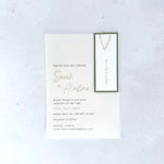 handmade sage green vellum wedding invite