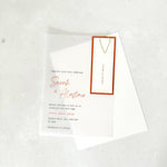 Sarah transparent wedding invite and paperclip handmade by zara dumfries 