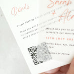 Sarah vellum invite details card with QR handmade by zara