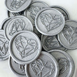 silver ready made wax seals with geometric heart design