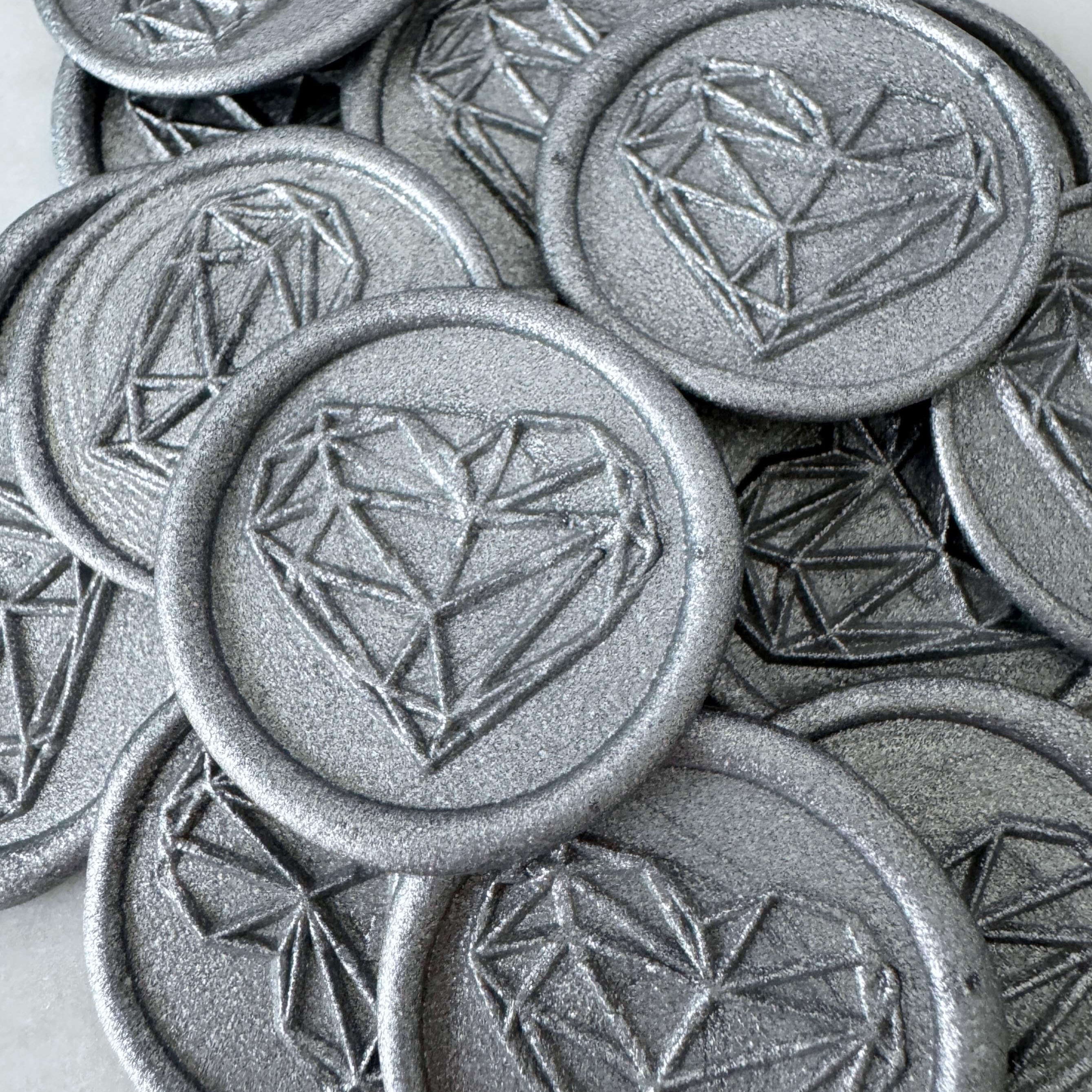 self adhesive silver geometric heart wax seals