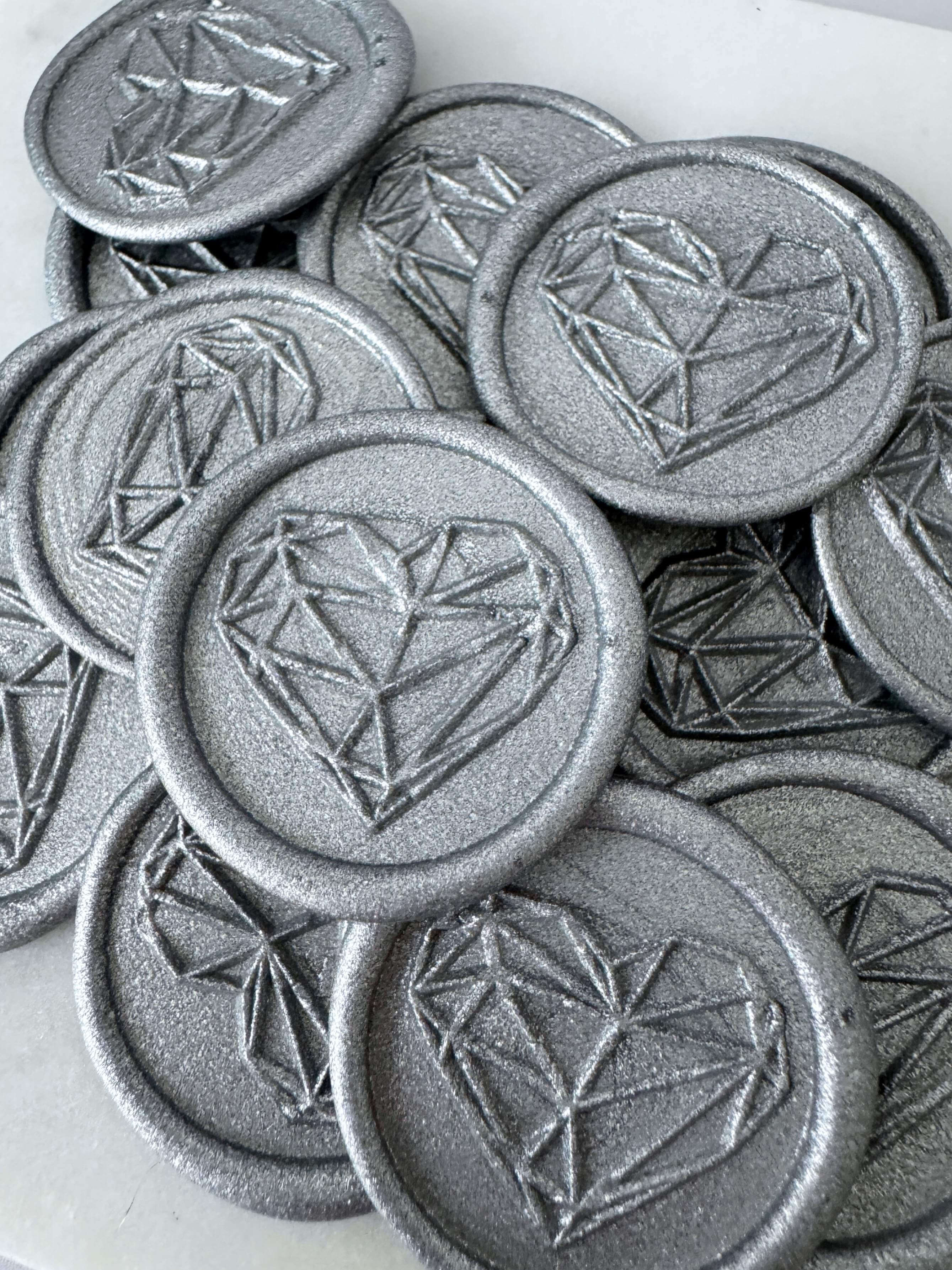 self adhesive silver geometric heart wax seals