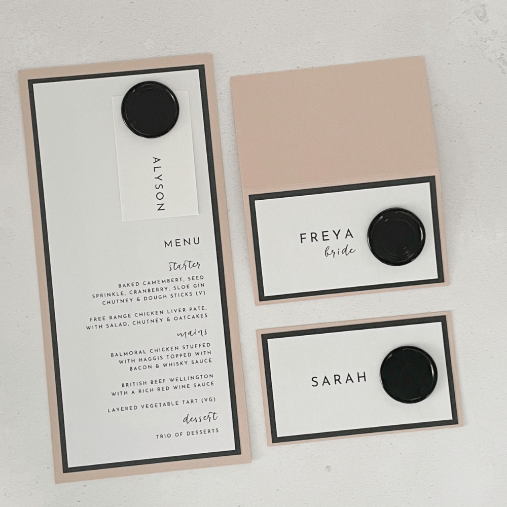 On the day wedding stationery menu place cards