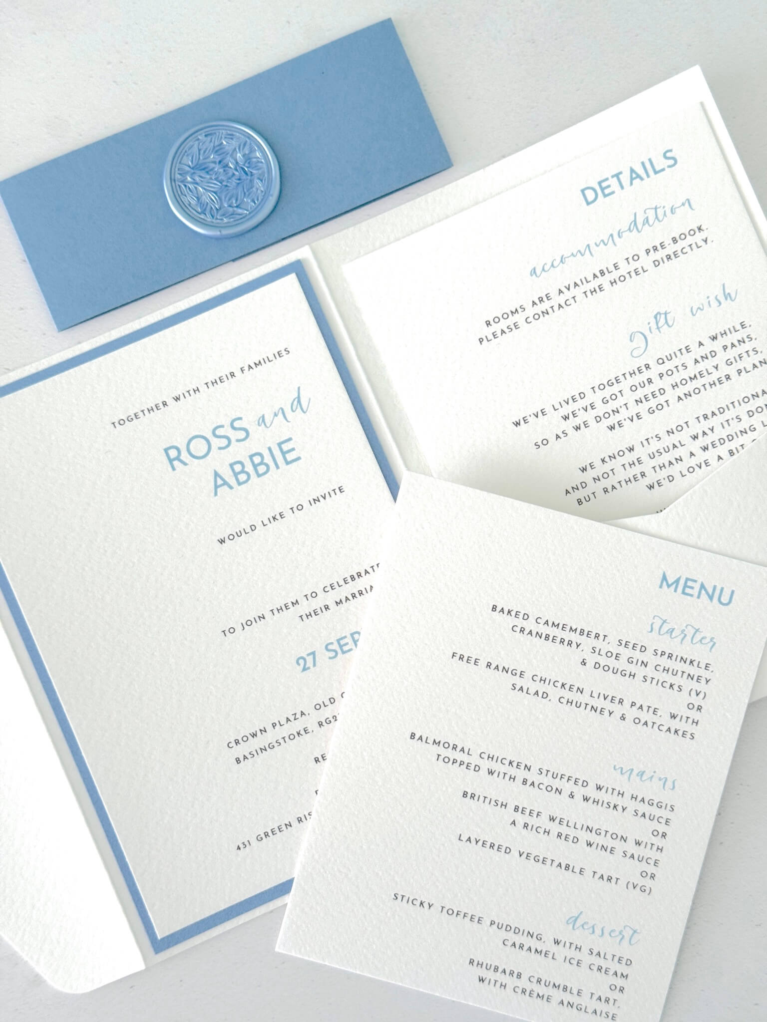 zoe sample pocketfold invite with guest info inserts handmade by zara