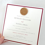 white square evening invite with wax seal