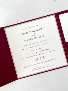 Square pocket invite in burgundy and pink Rowallan Castle