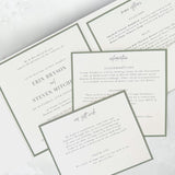 Ailsa pocketfold wedding invite with inserts for gift wish, menu, and info handmade by zara