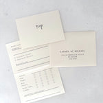 Ailsa pearlescent cream rsvp card with custom menu tick off and mini envelope