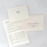 Ailsa pearlescent cream rsvp card with custom menu tick off and mini envelope