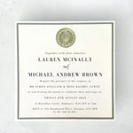 Sage green and cream square evening invite with wax seal