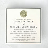 Sage green and cream square evening invite with wax seal