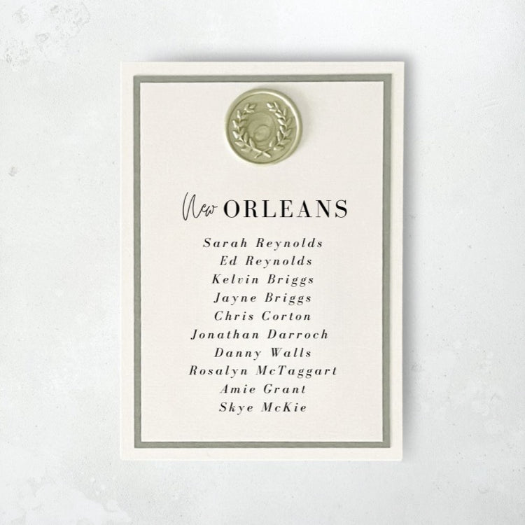 Ailsa wax seal individual table plan card on the day stationery