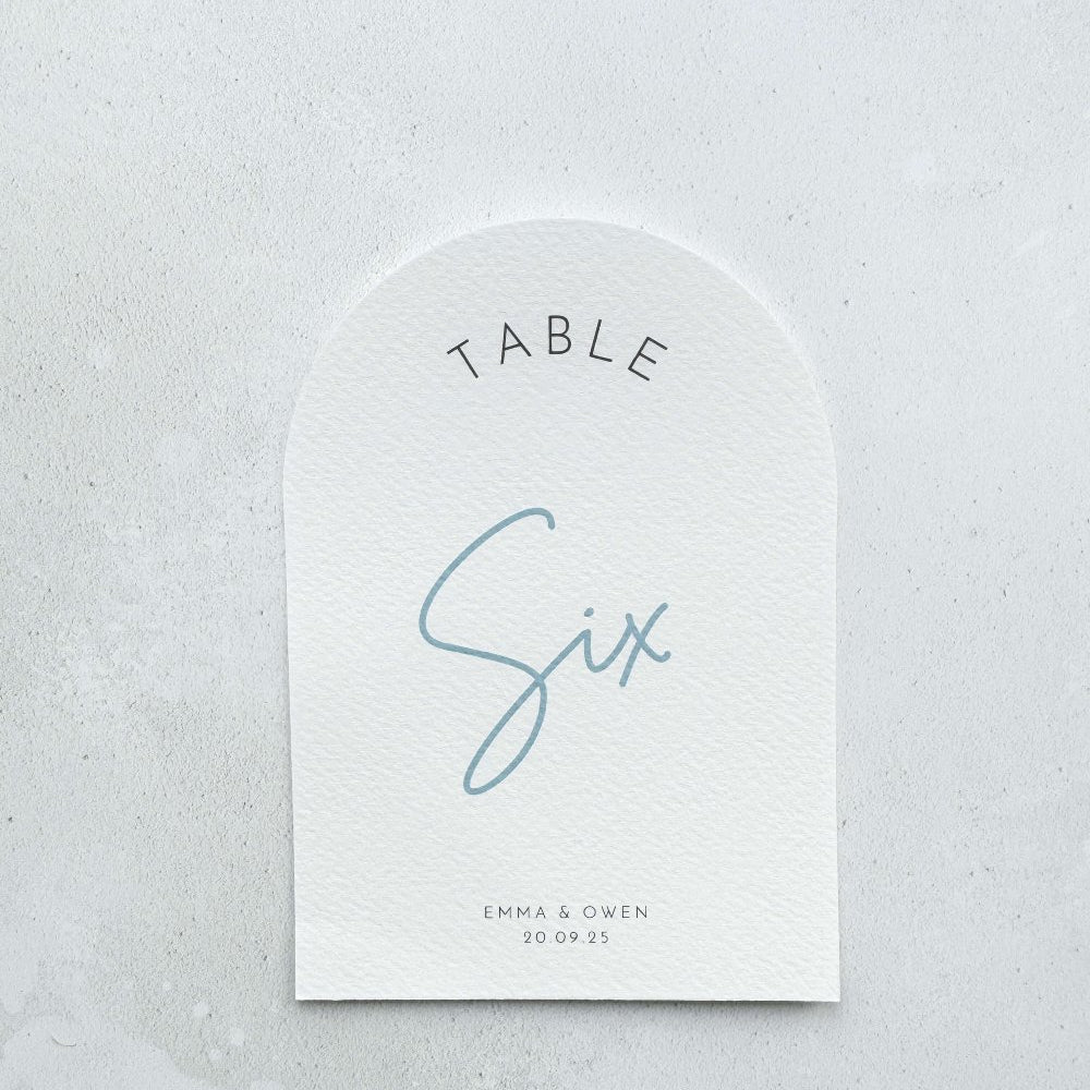 emma arched personalised table name wedding day stationery