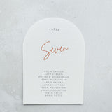 emma arched table plan card orange rust terracotta