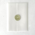 see through vellum paper wrap for wedding invite with handmade wax seal