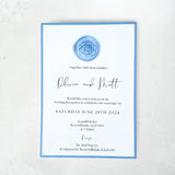 jeni wax seal evening invite in cornflower blue handmade by zara dumfries