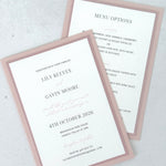 Jeni postcard wedding invite and menu options details cards in pink