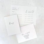 Jeni folded small rsvp card with custom menu tick off and mini self addressed envelope