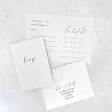 Jeni folded small rsvp card with custom menu tick off and mini self addressed envelope