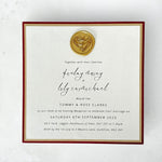 lily square evening invite with wax seal handmade by zara