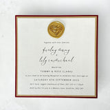 lily square evening invite with wax seal handmade by zara