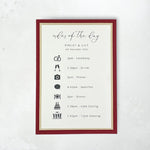 handmade modern wedding stationery burgundy and gold order of the day card