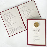 Burgundy and gold  wax seal order of service booklet wedding ceremony stationery scotland