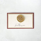 flat or folded place card burgundy and gold wax seal for wedding breakfast