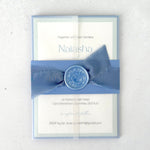 see through paper jacket wedding invite with belly band and handmade wax seal