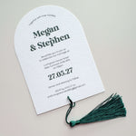 dark forest green tassel wedding invitation