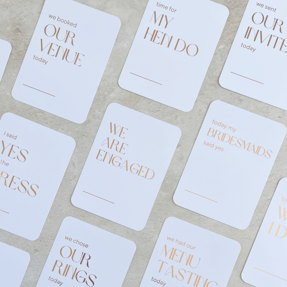 engagement planning gift milestone cards minimalist rose gold. We are Engaged. Time for my Hen Do.