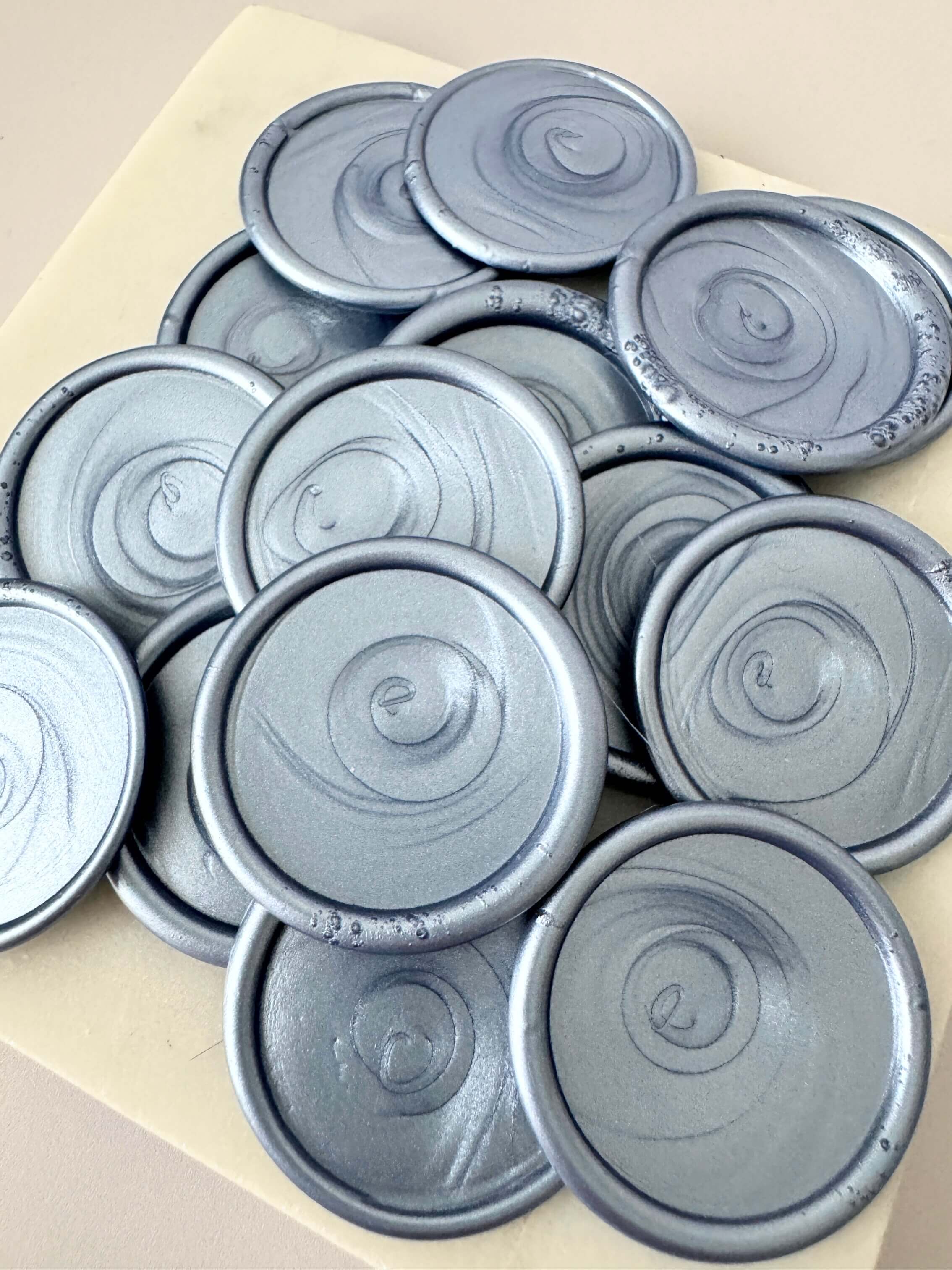 silver blue peel and stick wax seals handmade by zara