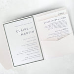 zoe cream and sage green pocketfold wedding invite handmade by zara dumfries