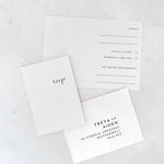 zoe mini folded rsvp card and addressed envelope