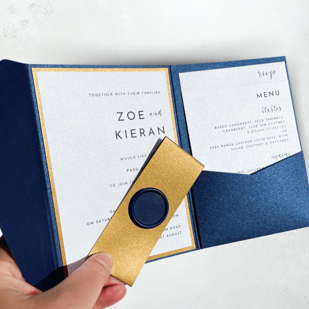 zoe sample pocketfold invite with guest info inserts handmade by zara
