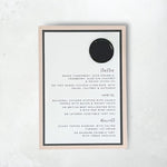 Zoe postcard modern minimalist menu in nude and black wax seal 