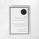 Zoe postcard modern minimalist menu in nude and black wax seal 