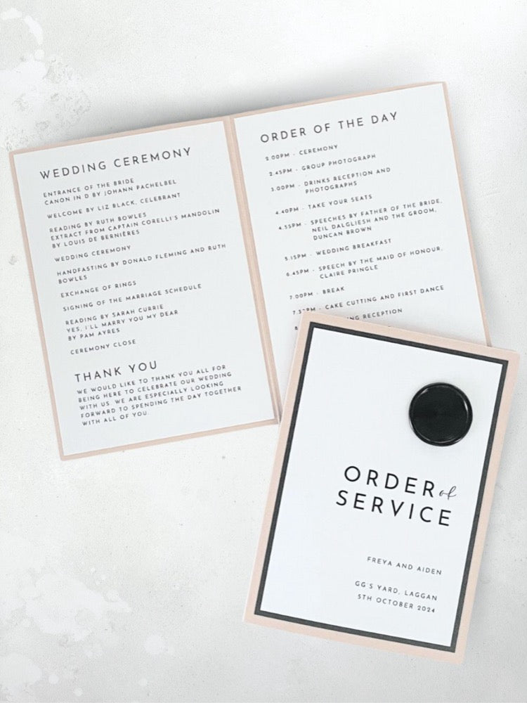 zoe wax seal order of service booklet modern wedding day stationery dumfries